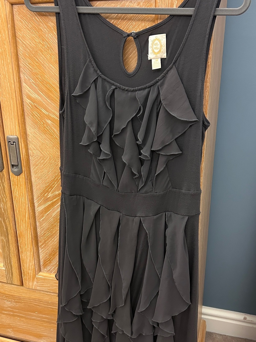 Anthropologie & Rio Rao Black Sleeveless Tank Ruffle Knee Length Dress